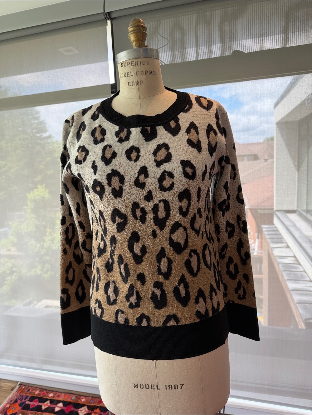 Ann Taylor Black and Tan Leopard Crewneck Sweater